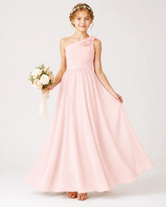 Blush Pink Chiffon A-line Junior Bridesmaid Dress Front View