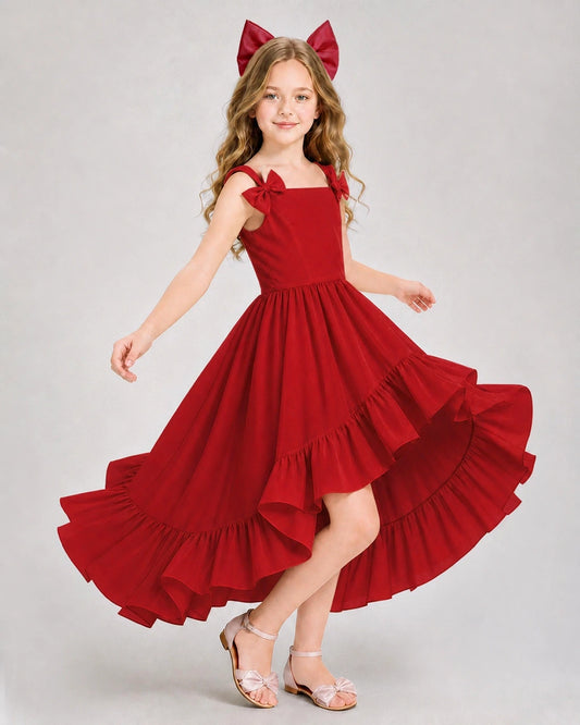Red Satin A-line Girls Formal Dress Front View