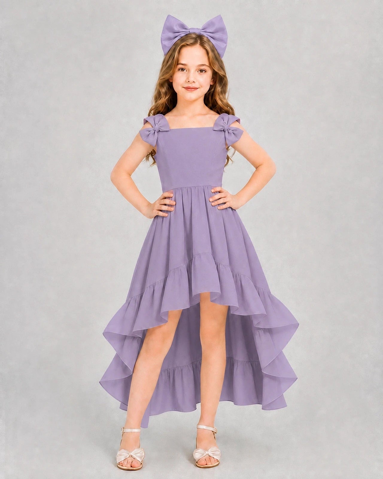 Dideyttawl Blush Pink Girl Formal Dress | Spaghetti Strap High Low Chiffon Gown