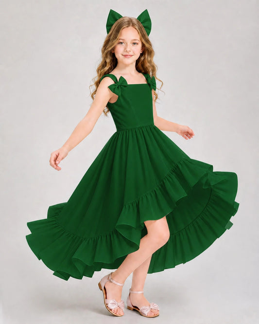 Emerald Green Chiffon A-line Girls Formal Dress Front View