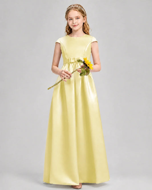 Daffodil Satin A-line Junior Bridesmaid Dress Front View