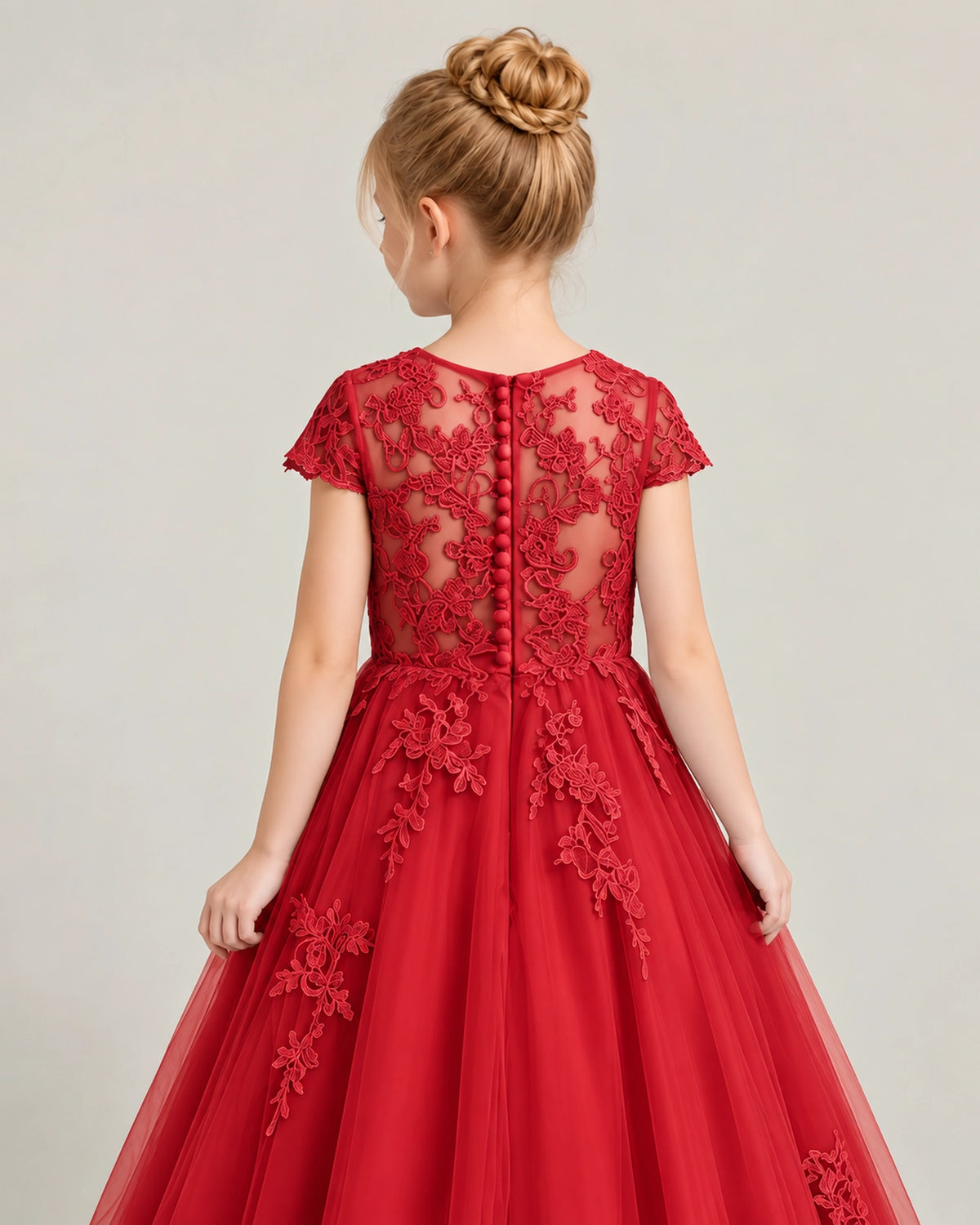Winered Tulle Flower Girl Dress Back Detail View