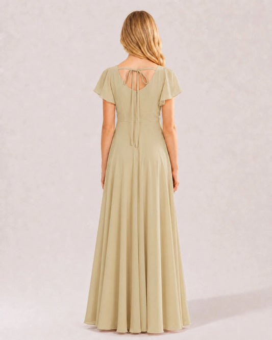 Champagne Chiffon A-line Junior Bridesmaid Dress Back View
