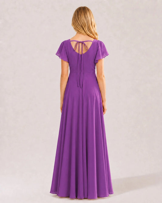 Purple Chiffon A-line Junior Bridesmaid Dress Back View