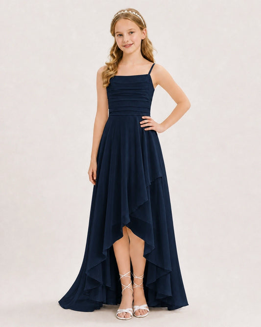 Navy Blue Chiffon A-line Junior Bridesmaid Dress Front View