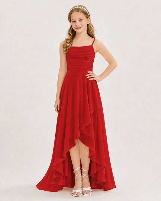 Red Chiffon A-line Junior Bridesmaid Dress Front View