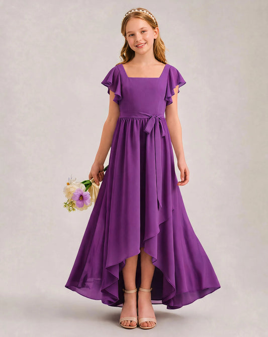 Purple Chiffon A-line Junior Bridesmaid Dress Front View