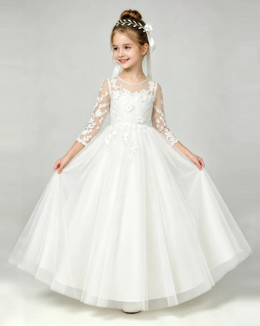 Ivory Tulle A-line First Communion Dress Front View