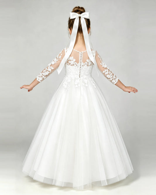 Ivory Tulle A-line First Communion Dress Back View