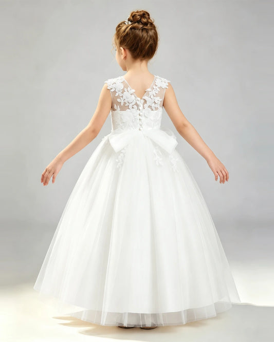 Ivory Tulle A-line First Communion Dress Back View