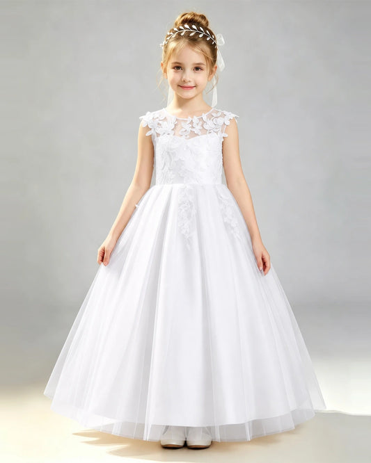 White Tulle A-line First Communion Dress Front View