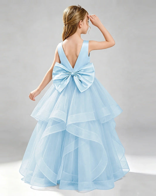 Baby Blue Tulle Ball Gown Pageant Dress Back View