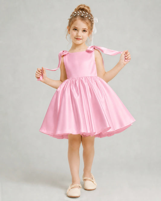 Pink Satin A-line Girls Formal Dress Front View