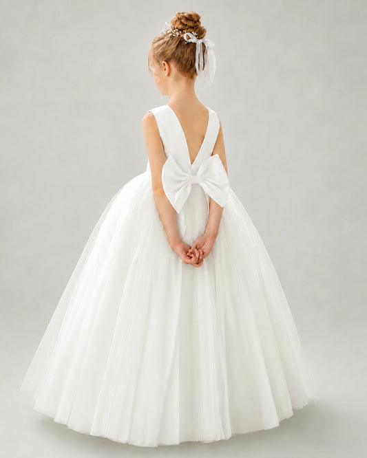 Ivory Tulle Ball Gown Flower Girl Dress Back View