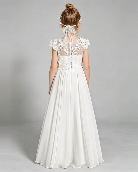 Ivory Chiffon A-line Junior Bridesmaid Dress Back View