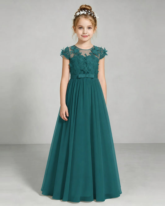 Peacock Chiffon A-line Junior Bridesmaid Dress Front View