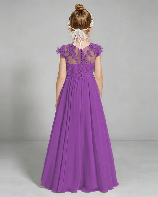 Purple Chiffon A-line Junior Bridesmaid Dress Back View