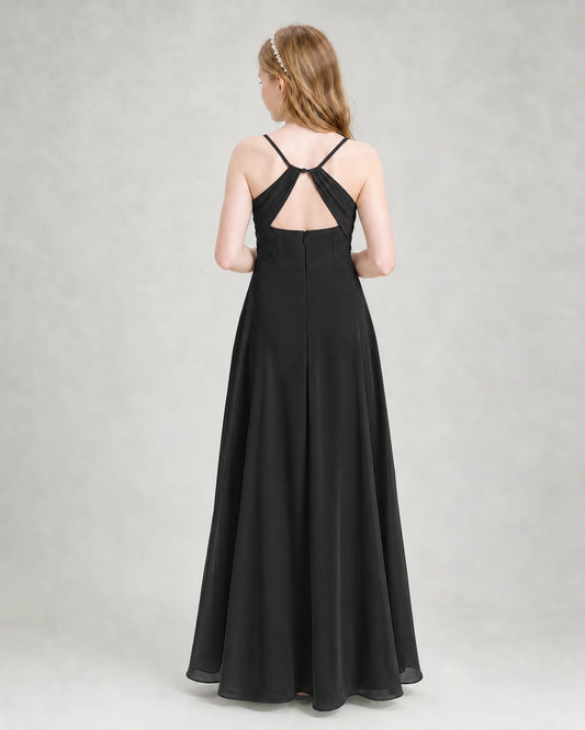 Black Chiffon A-line Junior Bridesmaid Dress Back View