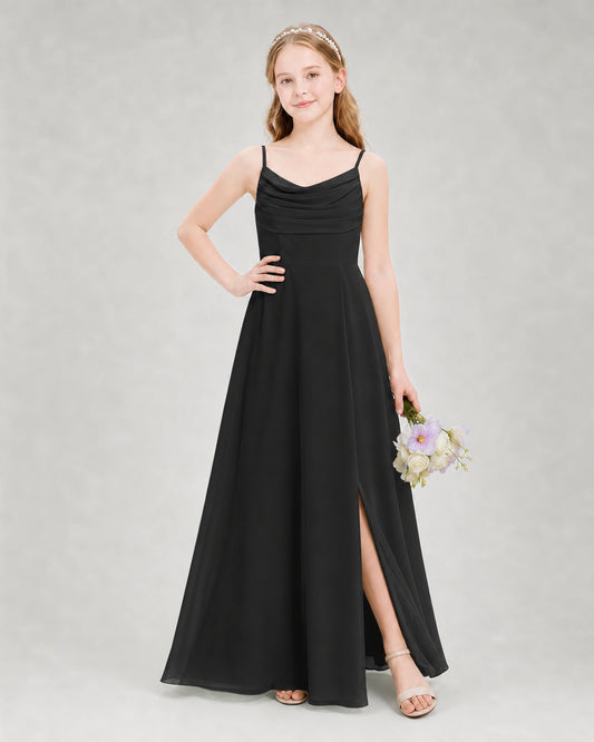 Black Chiffon A-line Junior Bridesmaid Dress Front View