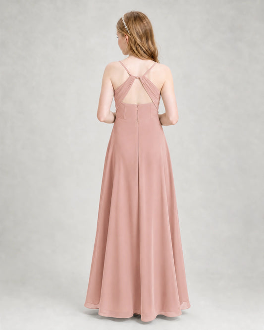 Dusty Rose Chiffon A-line Junior Bridesmaid Dress Back View