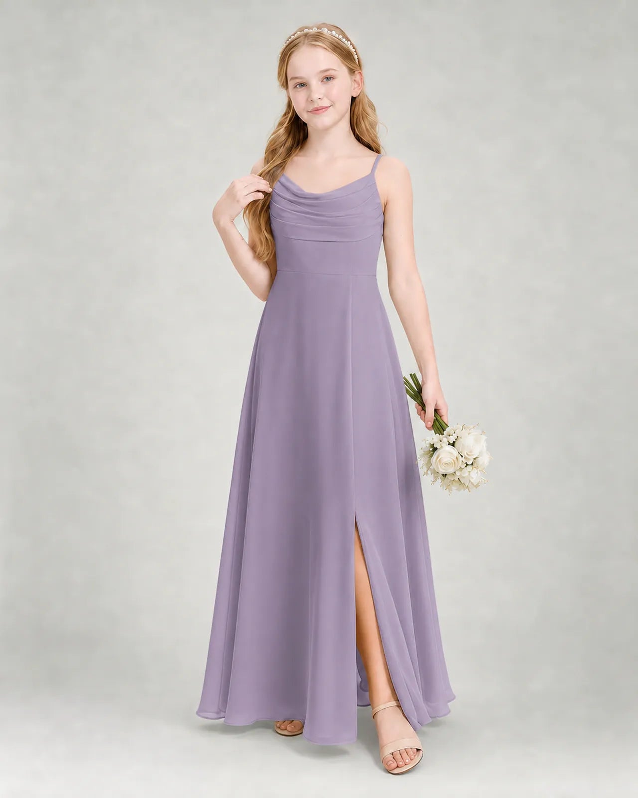 Wisteria Chiffon A-line Junior Bridesmaid Dress Front View