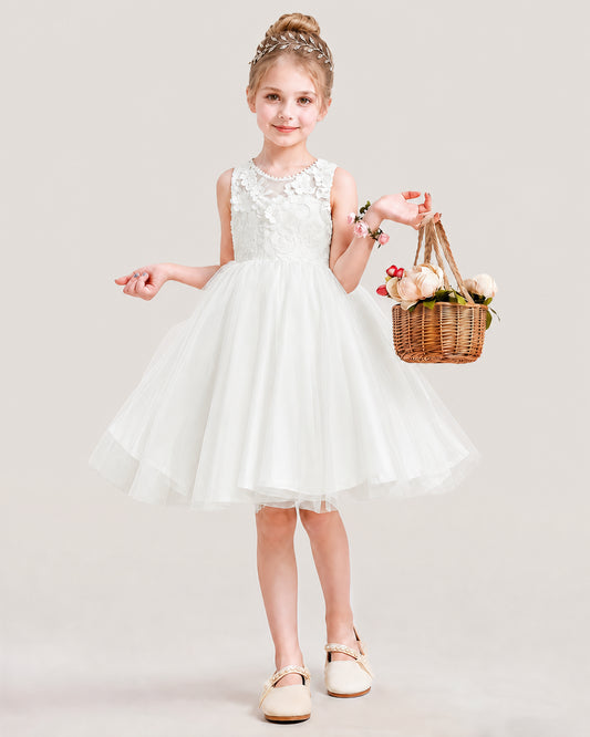 Ivory A-line Flower Girl Dresses Front