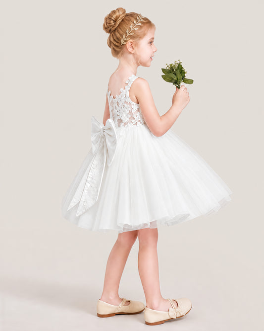 Ivory A-line Flower Girl Dresses Side