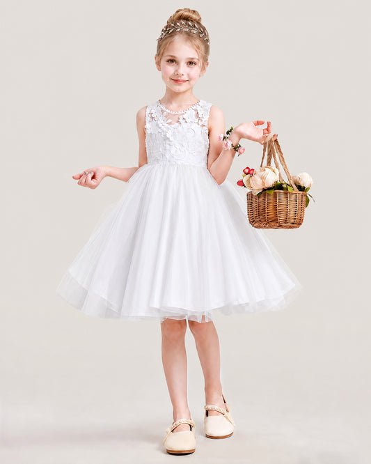 White A-line Flower Girl Dresses Front