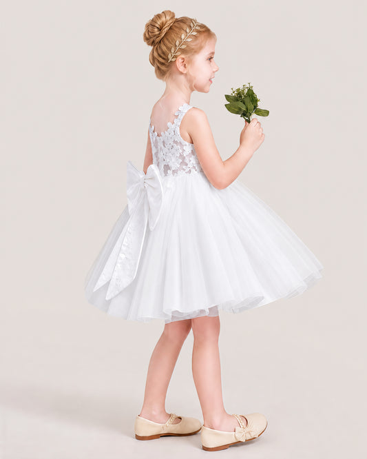 White A-line Flower Girl Dresses Side