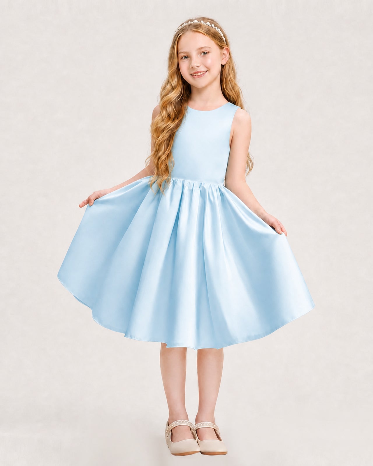 light blue junior bridesmaid dresses Dress | Sleeveless Satin Knee Length A-Line Gown size:4 100% handmade from internationally frock 20 Black Dresses to