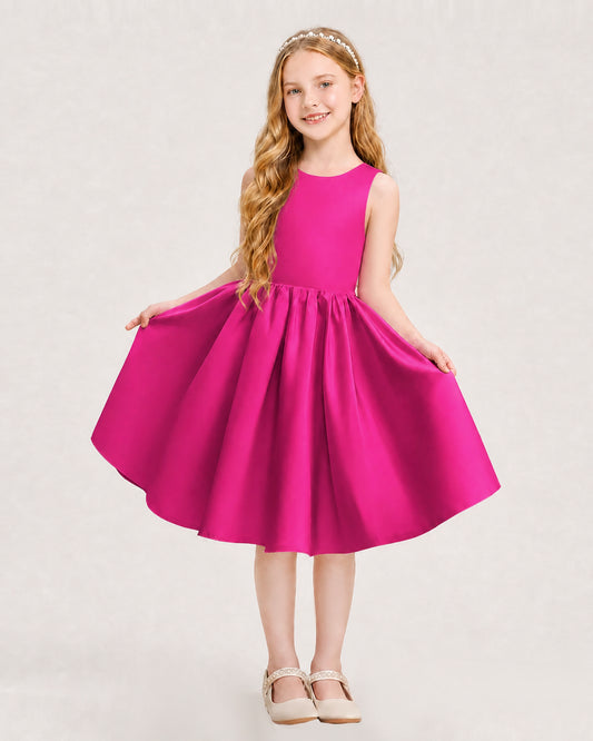 Hot Pink Satin A-line Junior Bridesmaid Dress Front View