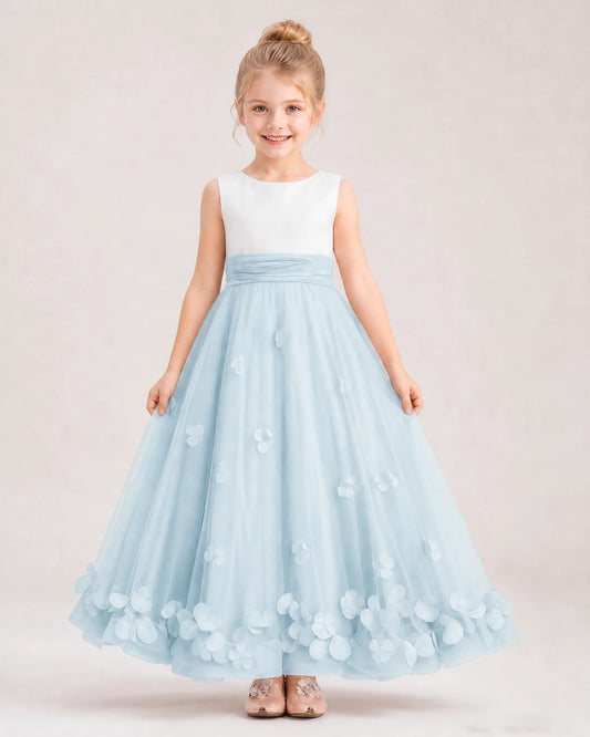Baby Blue Tulle A-line Girls Formal Dress Front View