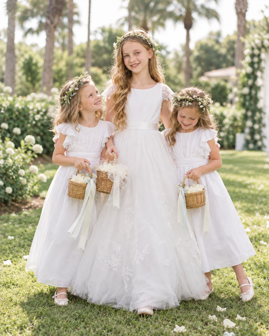 White Tulle A-line Flower Girl Dress Side View