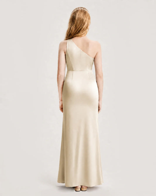 Champagne Satin A-line Junior Bridesmaid Dress Back View