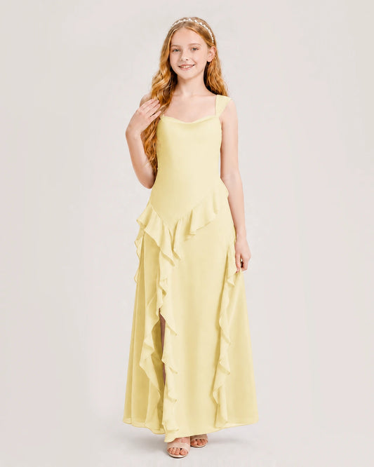 Daffodil Chiffon A-line Junior Bridesmaid Dress Front View
