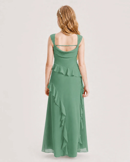 Eucalyptus Chiffon A-line Junior Bridesmaid Dress Back View