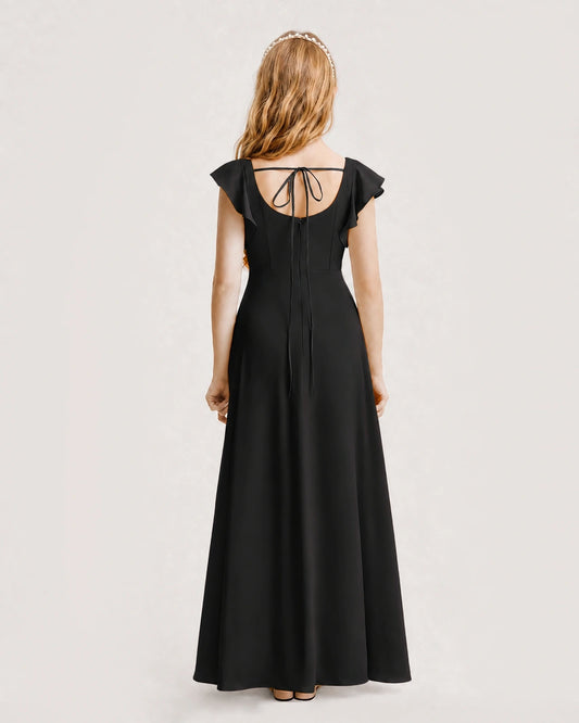 Black Chiffon A-line Junior Bridesmaid Dress Back View