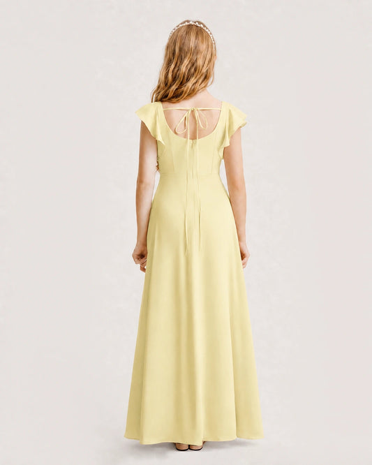 Daffodil Chiffon A-line Junior Bridesmaid Dress Back View