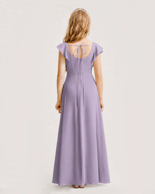 Wisteria Chiffon A-line Junior Bridesmaid Dress Back View