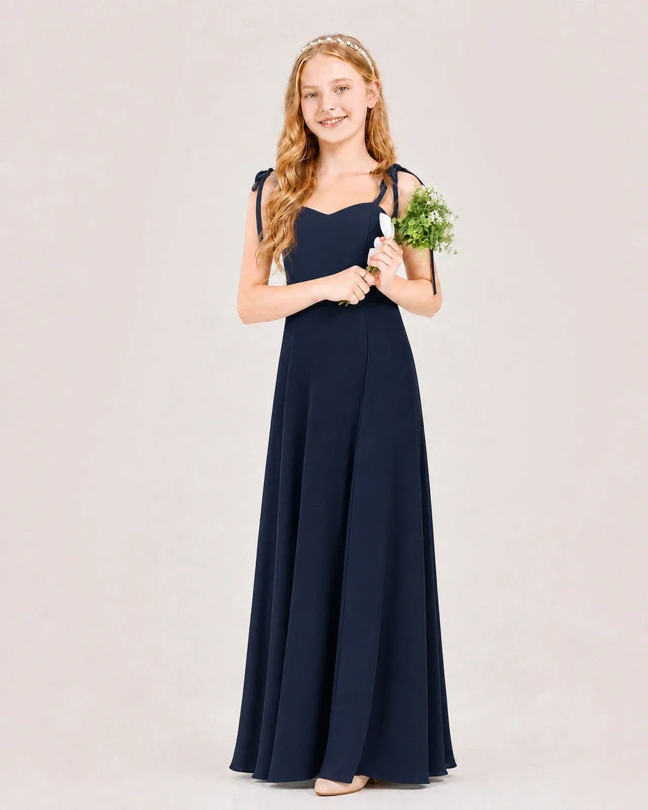 Navy Blue Chiffon A-line Junior Bridesmaid Dress Front View
