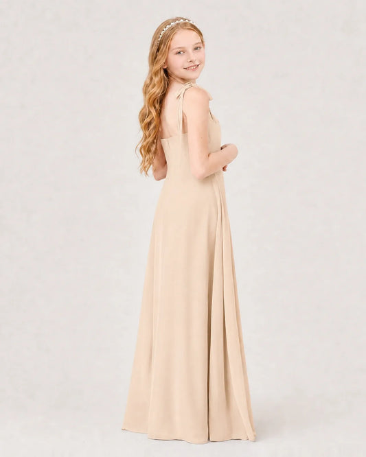 Peach Chiffon A-line Junior Bridesmaid Dress Back View