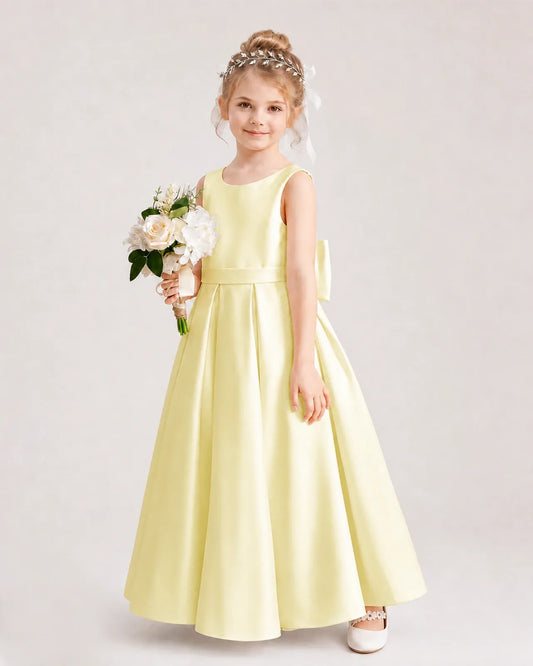 Daffodil Satin A-line Flower Girl Dresses Side View