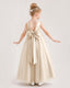 Champagne Flower Girl Dress Pearl Trim Satin Bow Tulle Princess Ball Gown Back Full View