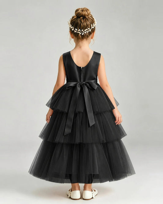 Black Tulle A-line Pageant Dress Back View