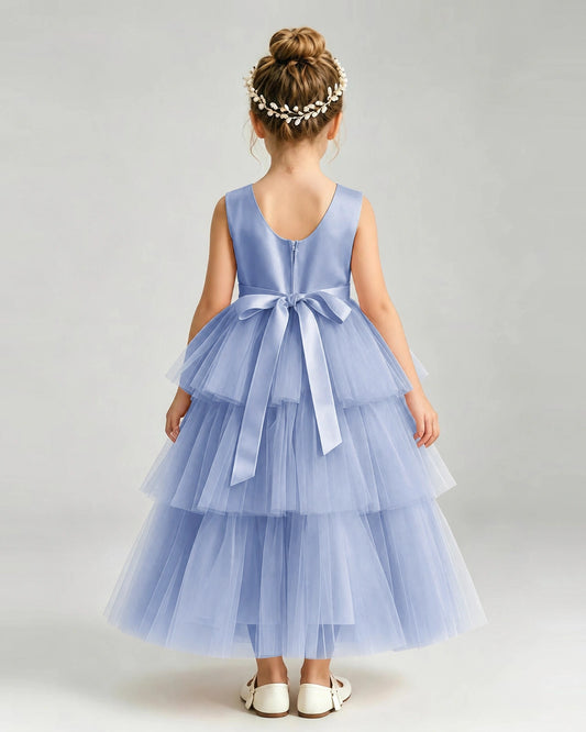 Dusty Blue Tulle A-line Pageant Dress Back View