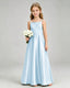 Baby Blue Junior Bridesmaid Dress Spaghetti Strap Satin Bow A-Line Floor-Length Gown Front Full View