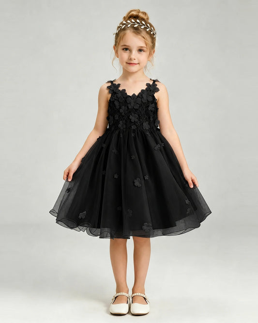 Black Tulle A-line Girls Formal Dress Front View