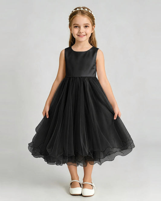 Black Tulle A-line Girls Formal Dress Front View