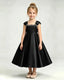 Dideyttawl Champagne Girls Formal Dress Cap Sleeve Pearl Satin Midi Ball Gown
