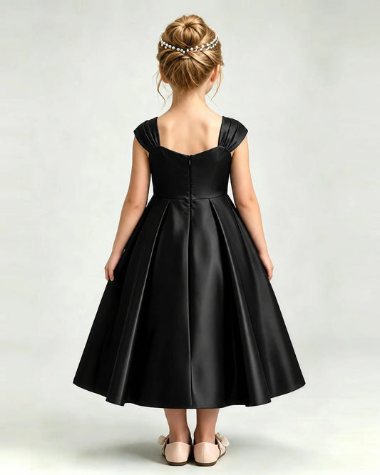 Black Satin A-line Girls Formal Dress Back View